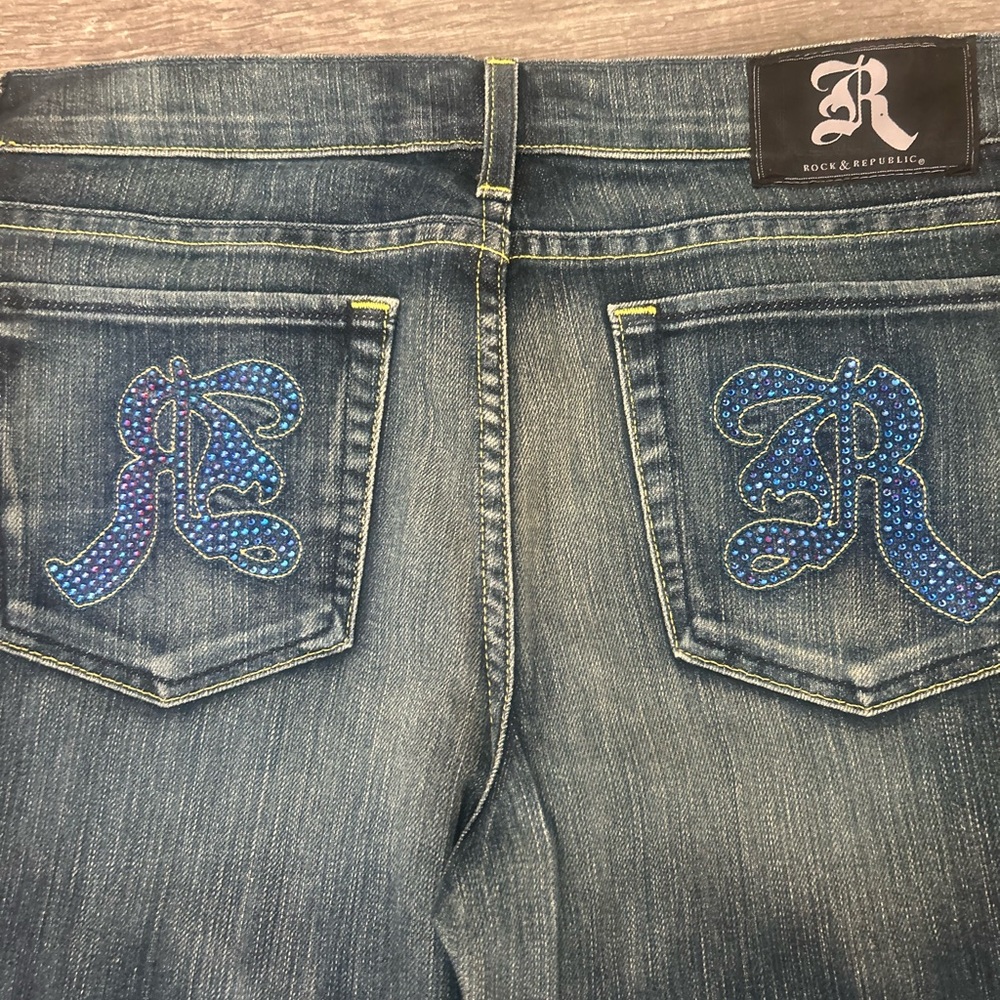 Y2K Bling Bundle: R&R Rhinestone Flare Jeans + NWT Hollister Blouse - Picture 6 of 9